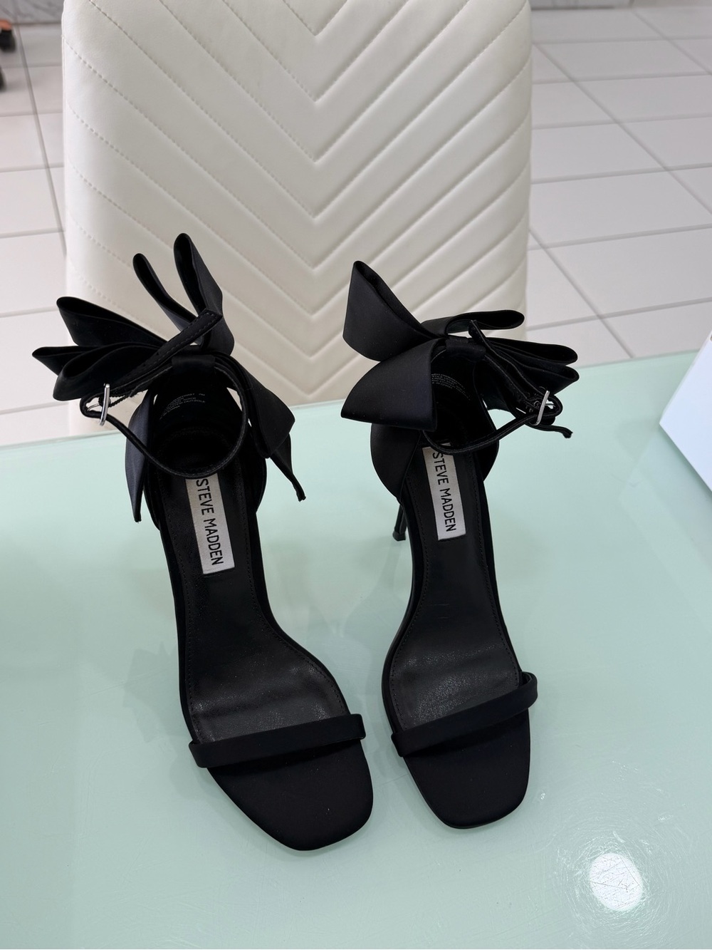 Steve Madden Black Bow Ankle-Strap Heels